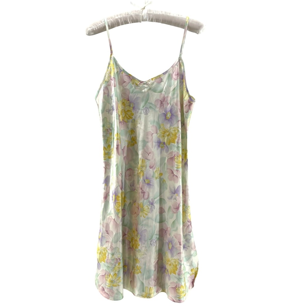 Secret Treasures Floral Nightgown L Pastel Satin Slip Chemise Coquette Fairycore